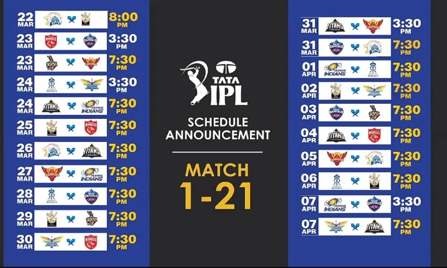 IPL Schedule 2024: आईपीएल के 21 मैचों का शेड्यूल जारी! भारत में ही होगा पूरा मैच