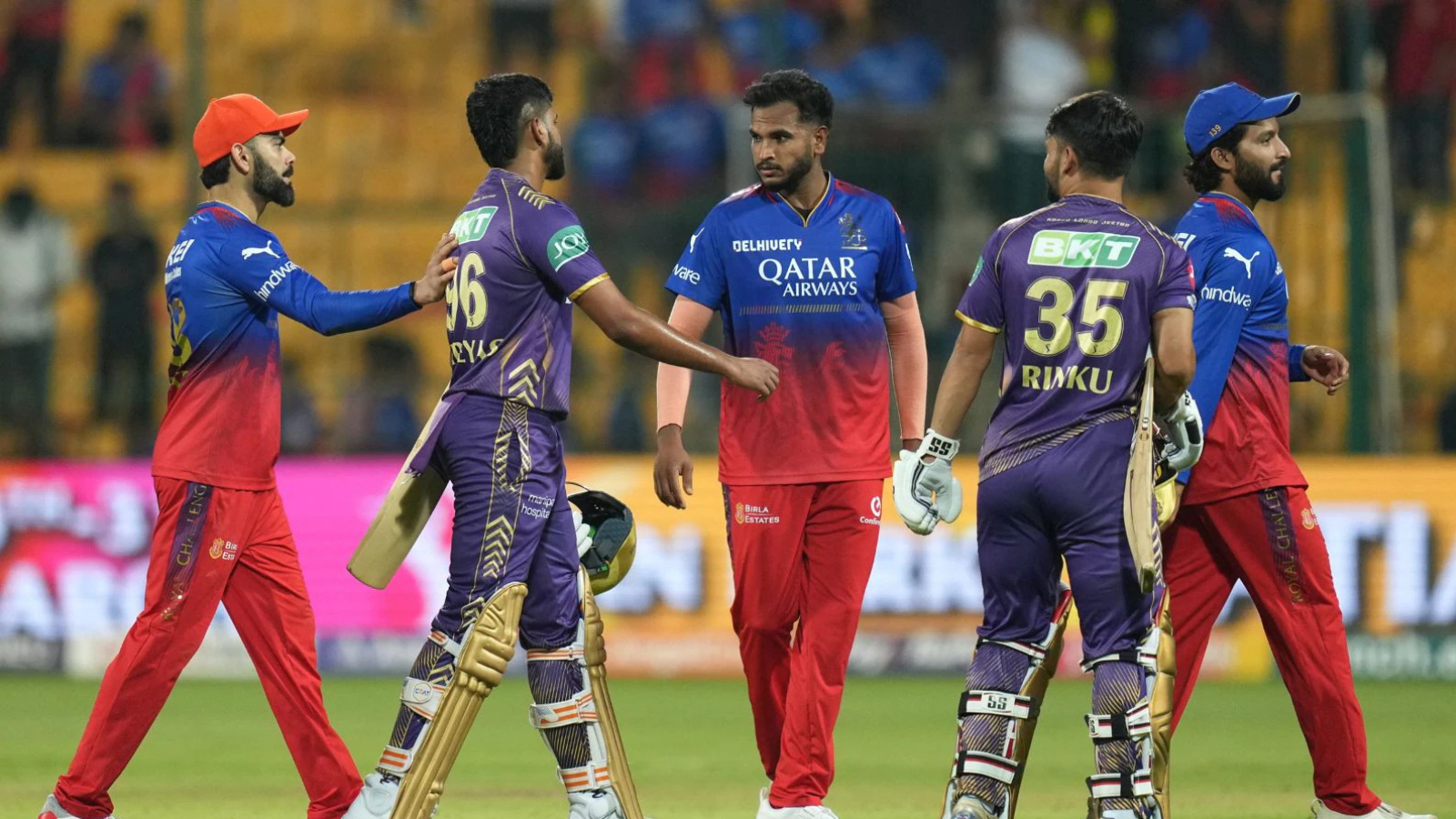 KKR vs RCB live Score : 174 रन बनाकर KKR लौटी पवेलियन,RCB के सामने 175 रन का लक्ष्य