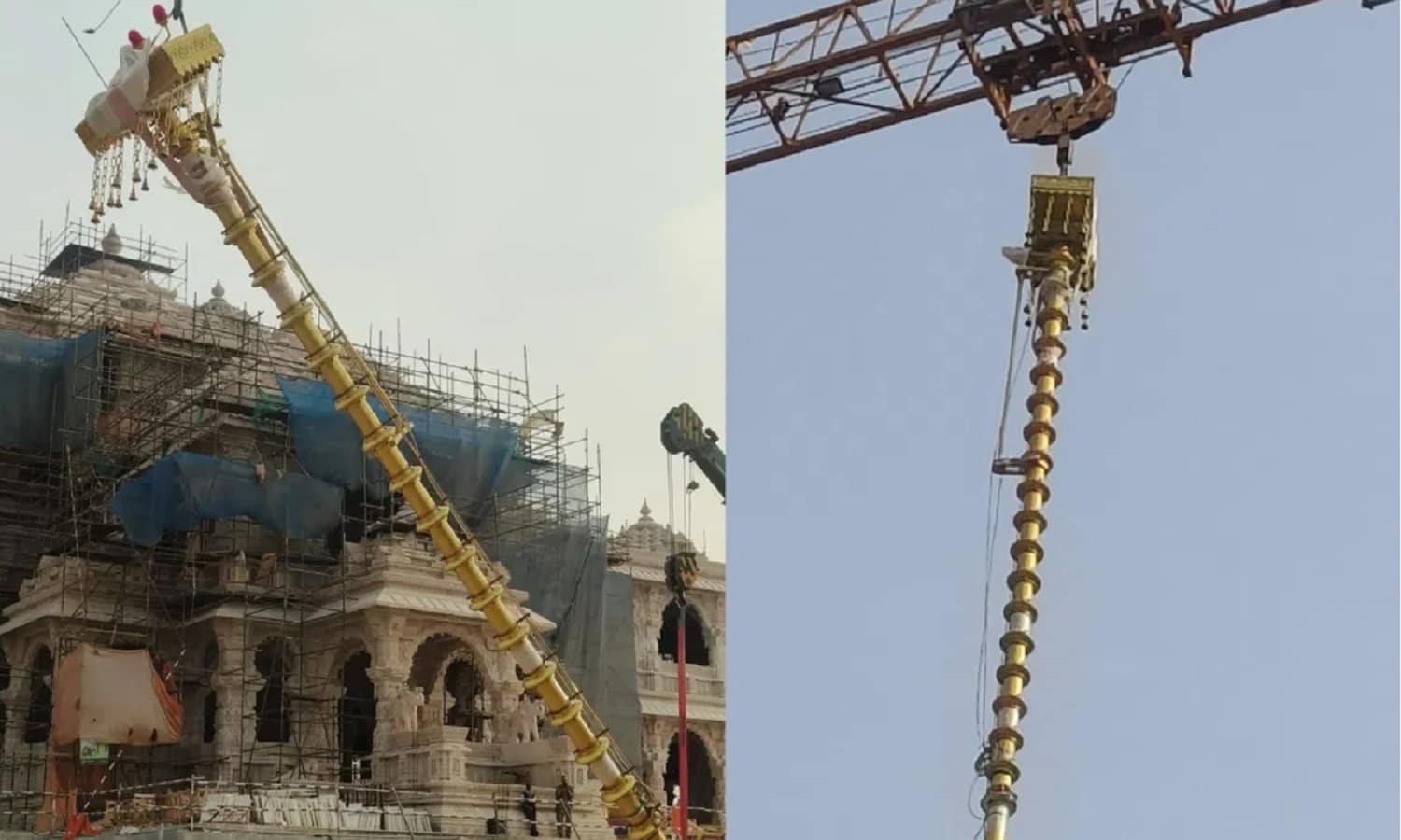 Ayodhya: राम मंदिर में लगाया गया 42 फीट ऊंचा धर्म ध्वज दंड