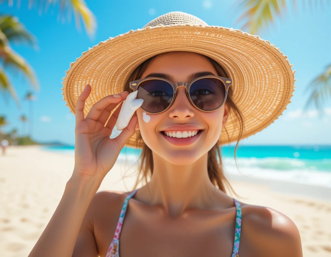 Girl smiling with glowin।g skin.