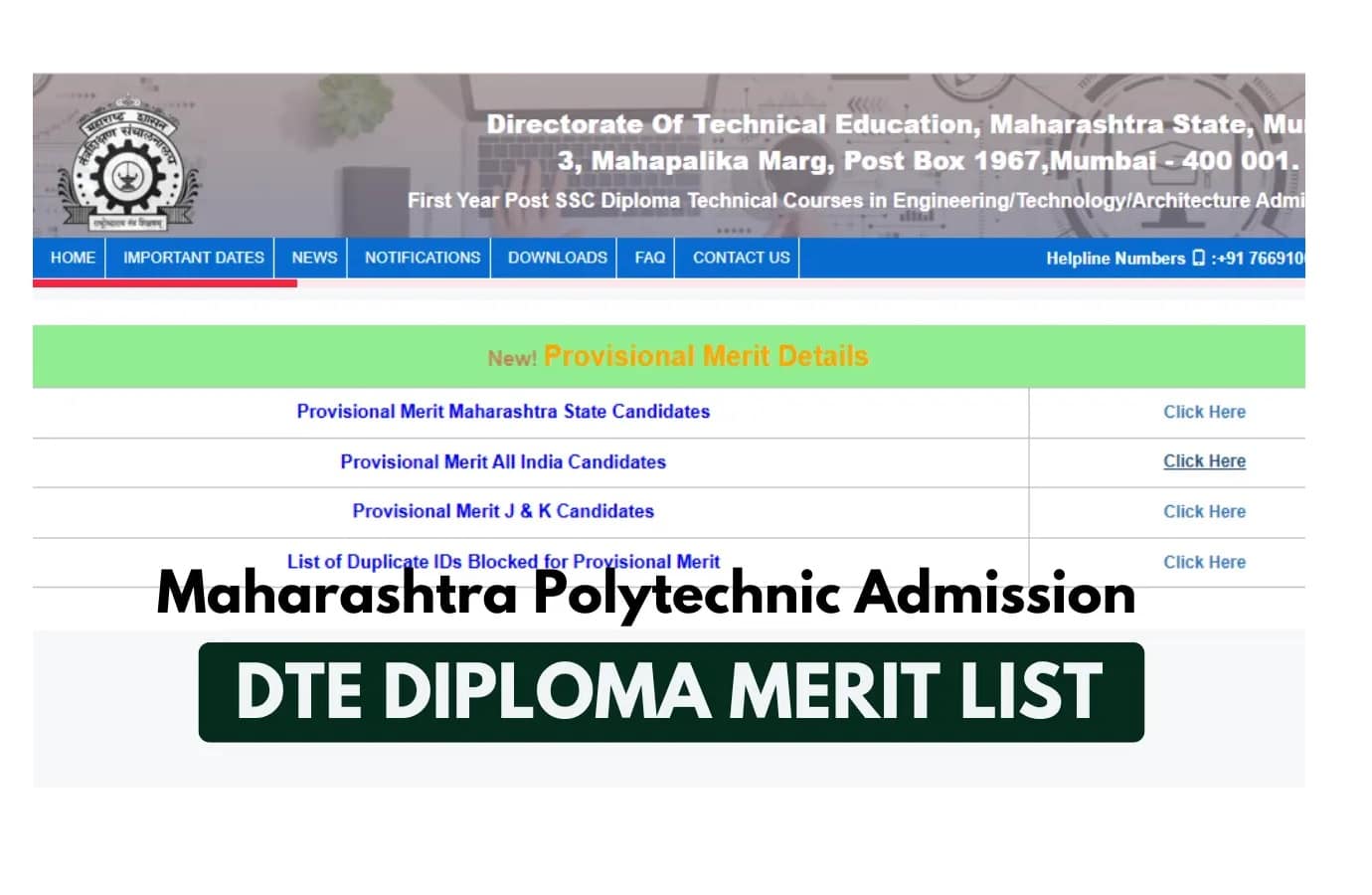 DTE Maharashtra Polytechnic Final Merit List 2025