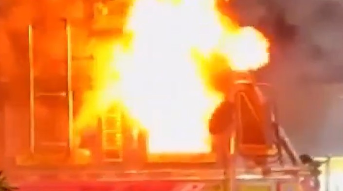 A massive fire broke out in a truck on the highway in Rewa