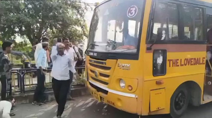 A speeding school bus crushed a girl student in Satna