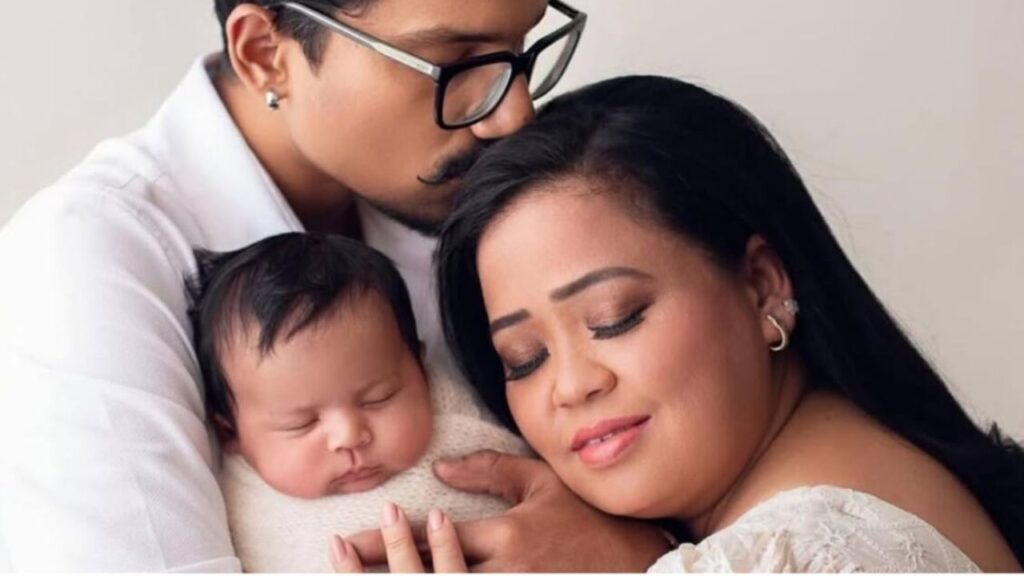 Indian comedian Bharti Singh pictured with her family as news emerges about the birth of her second child, a baby boy.