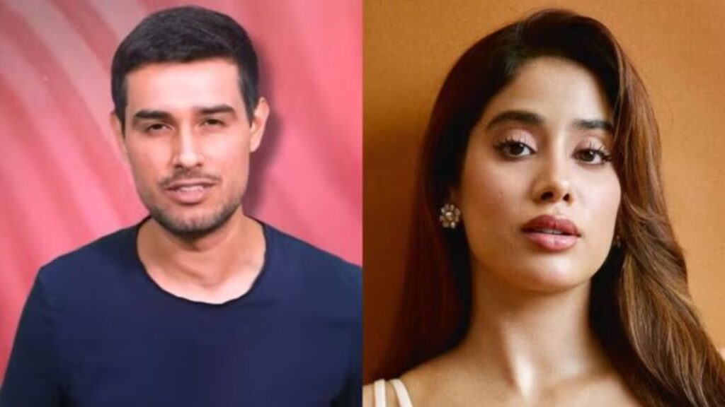 Split image of Dhruv Rathee and Janhvi Kapoor circulating during a social media controversy