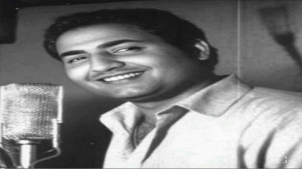 Black and white portrait of legendary singer Mohammed Rafi during studio recording