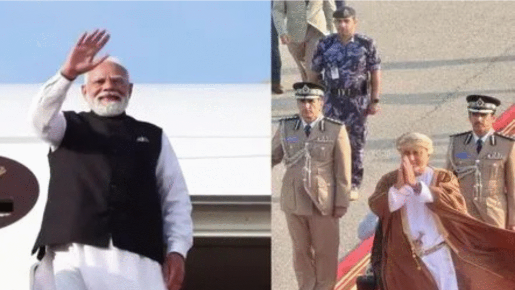 Oman’s Deputy Prime Minister bidding farewell to Prime Minister Narendra Modi with a namaste gesture at the airport.