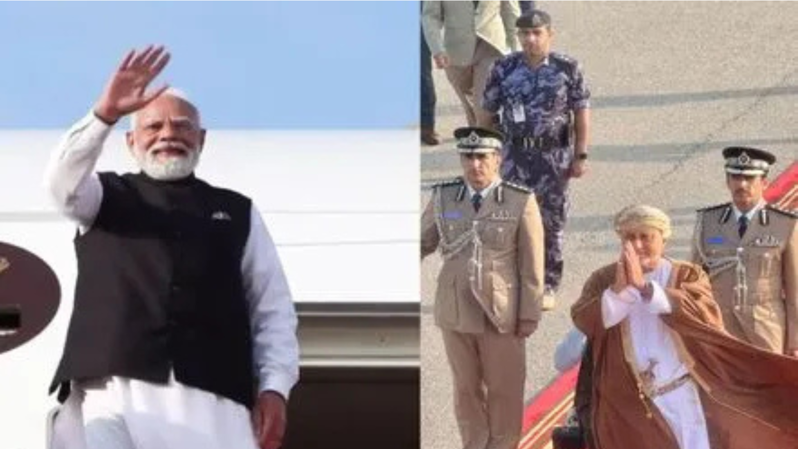 Oman’s Deputy Prime Minister bidding farewell to Prime Minister Narendra Modi with a namaste gesture at the airport.