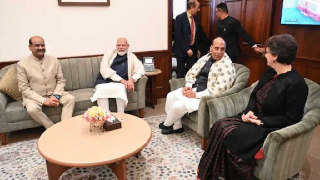 Priyanka Gandhi meeting Prime Minister Narendra Modi during an official interaction