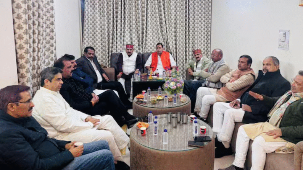 BJP leaders and MLAs attending a closed-door meeting at a residence in Uttar Pradesh