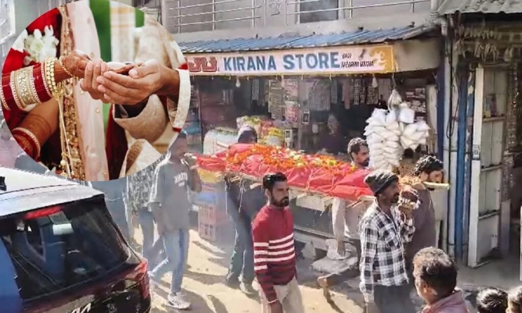 Residents gathered during a protest-like ritual in Madhya Pradesh following a family dispute over a love marriage.