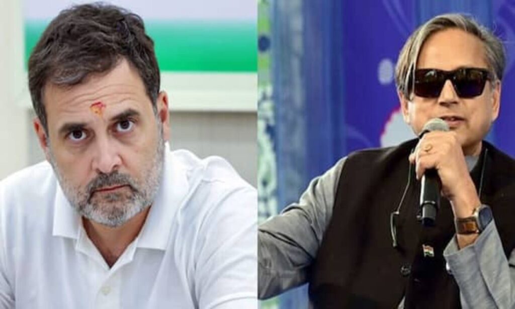 कांग्रेस नेता शशि थरूर एक सार्वजनिक कार्यक्रम के दौरान गंभीर मुद्रा में बैठे हुए, पार्टी बैठकों से दूरी को लेकर चल रही चर्चाओं का संदर्भ