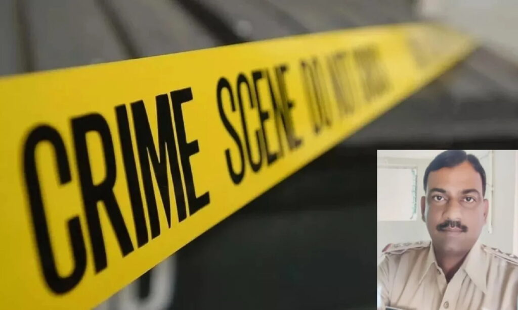 Police officials outside a hotel after a station in-charge was found dead inside a room in Madhya Pradesh.