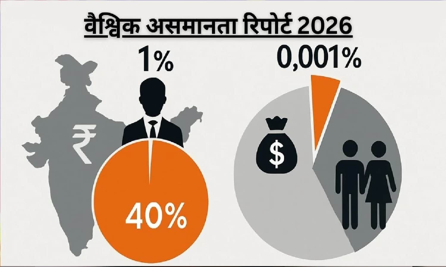 भारत में धन असमानता दर्शाने वाला ग्राफ, जिसमें टॉप 10% और बॉटम 50% की संपत्ति हिस्सेदारी स्पष्ट रूप से दिखाई देती है