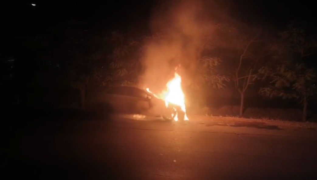 Mercedes car becomes ball of fire in Maihar