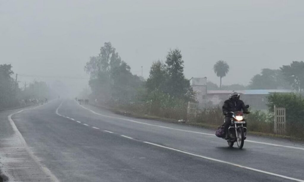 Dense fog covers a railway track in Madhya Pradesh as cold weather disrupts train and flight operations.