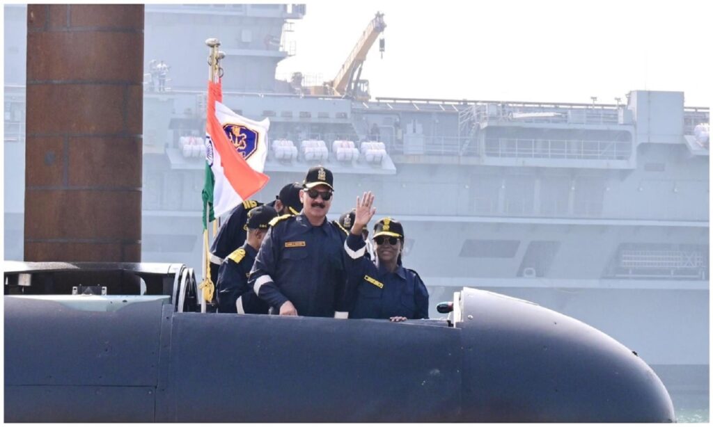 President Droupadi Murmu aboard an Indian Navy submarine during an official naval visit