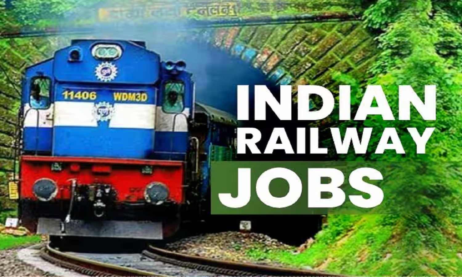 Candidates reviewing Indian Railways recruitment notification outside a railway office, with posters displaying job categories and application details