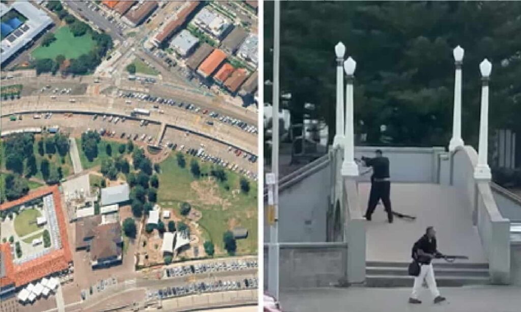 ऑस्ट्रेलिया के बॉन्डी बीच क्षेत्र में सुरक्षा घेरा और जांच में जुटी एजेंसियां, आतंकी हमले के बाद का दृश्य।