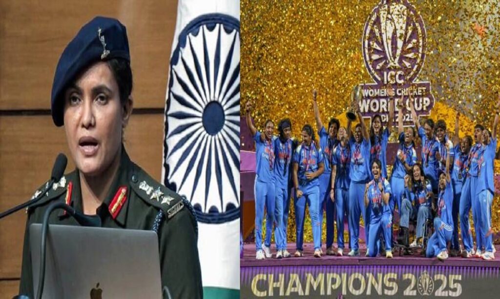 Indian women achievers representing Indian Army leadership and women’s cricket team celebrating international victory