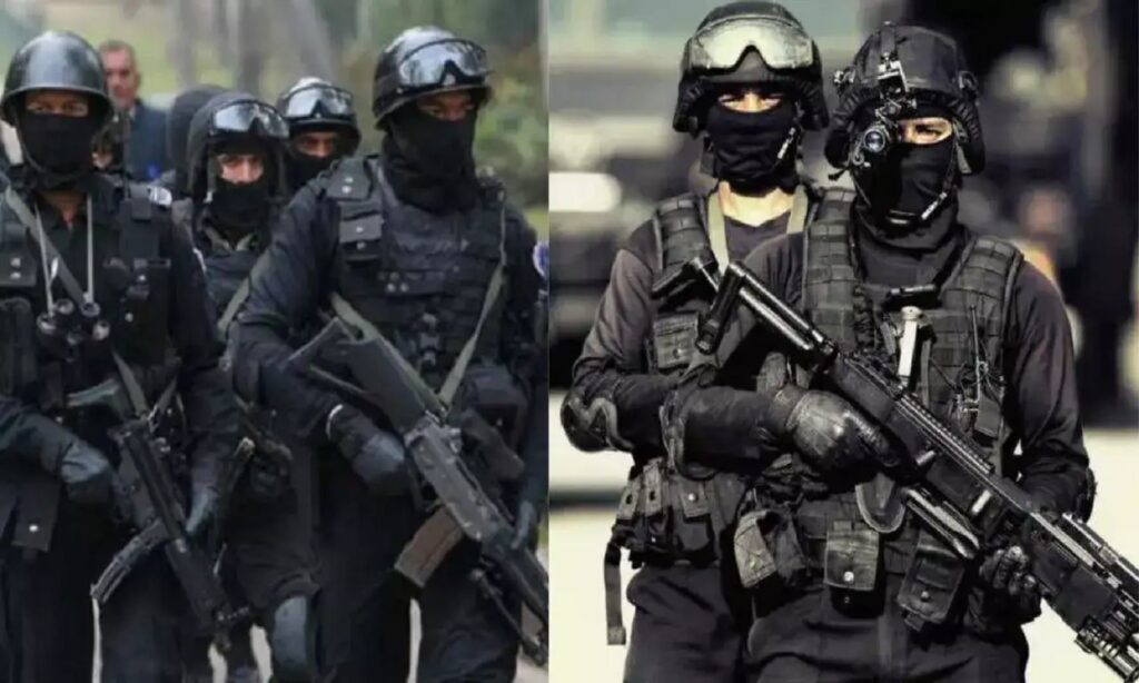 VIP convoy with armed security personnel providing Z Plus category protection during an official movement