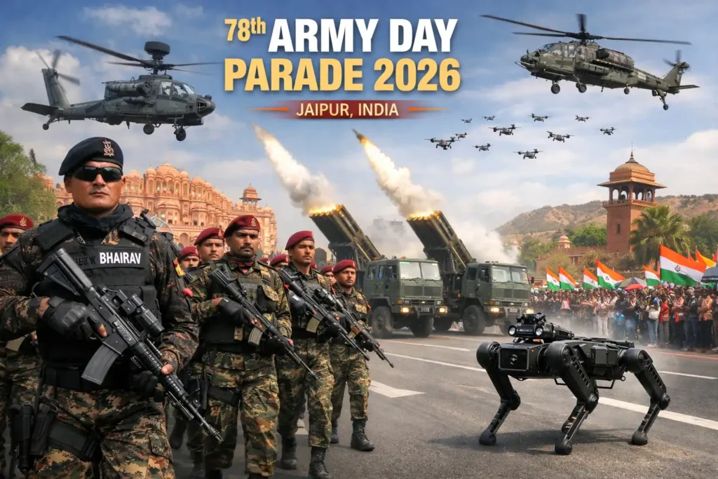 Indian Army personnel during rehearsal with K9 dogs and missile systems ahead of 78th Army Day Parade in Jaipur