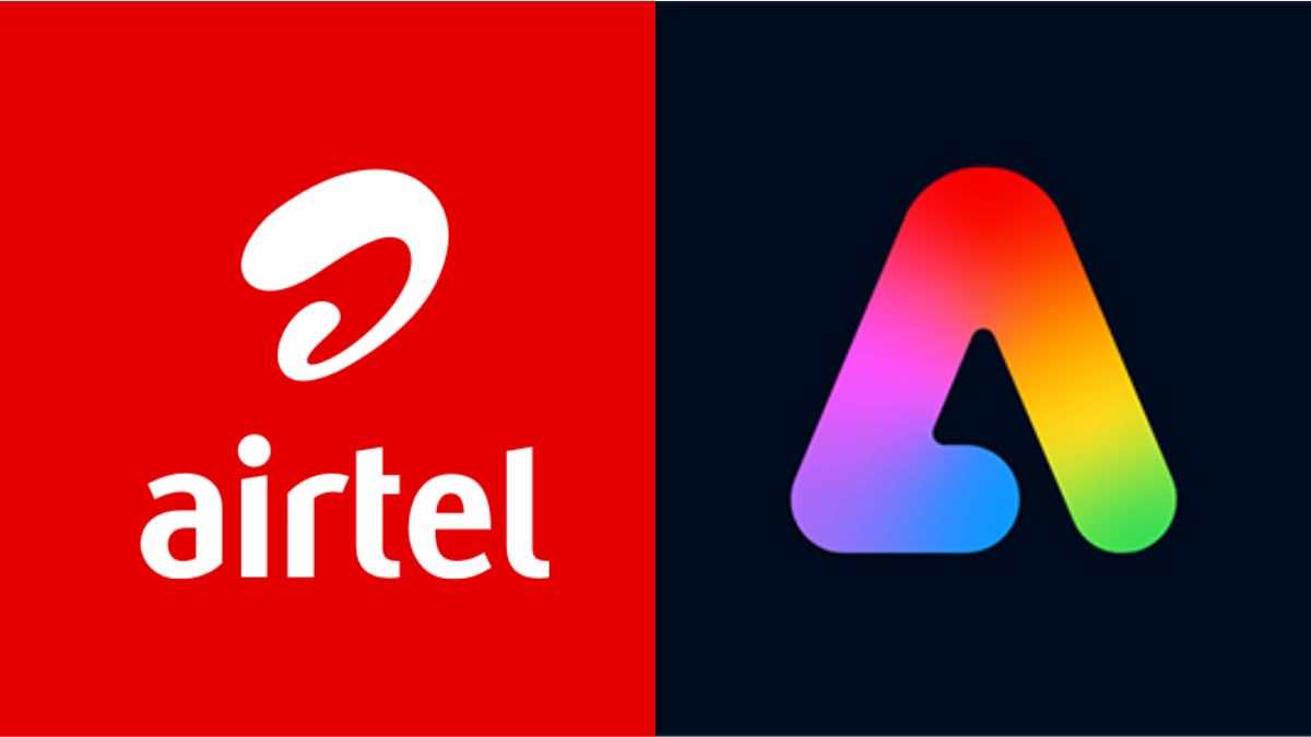 Logos of Bharti Airtel and Adobe Express side by side representing the official partnership