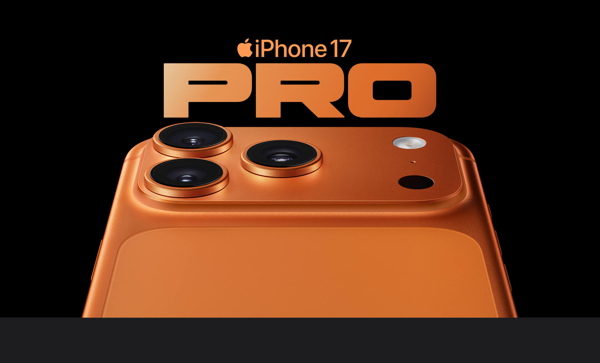Close-up rear view of iPhone 17 Pro in Titanium Orange featuring triple camera system and sleek finish.