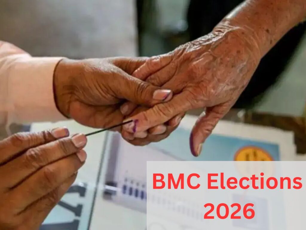 Close-up of an Indian voter's hand with indelible ink on the finger after casting a vote in BMC elections.