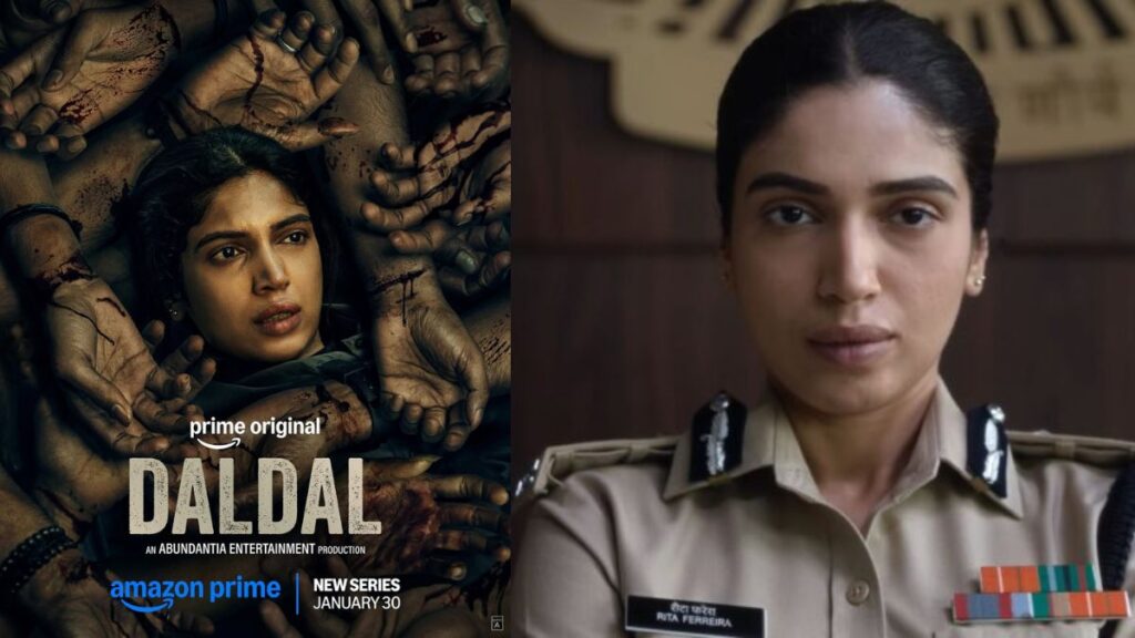 Bhumi Pednekar as DCP Rita Ferreira in Daldal web series poster and scenes.
