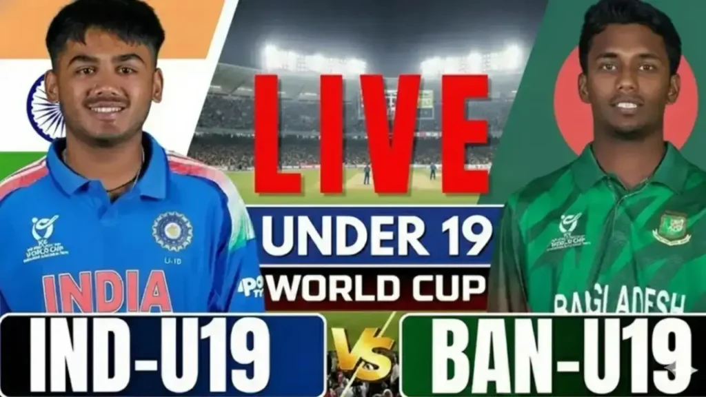 India vs Bangladesh Under-19 World Cup players standing during a match.