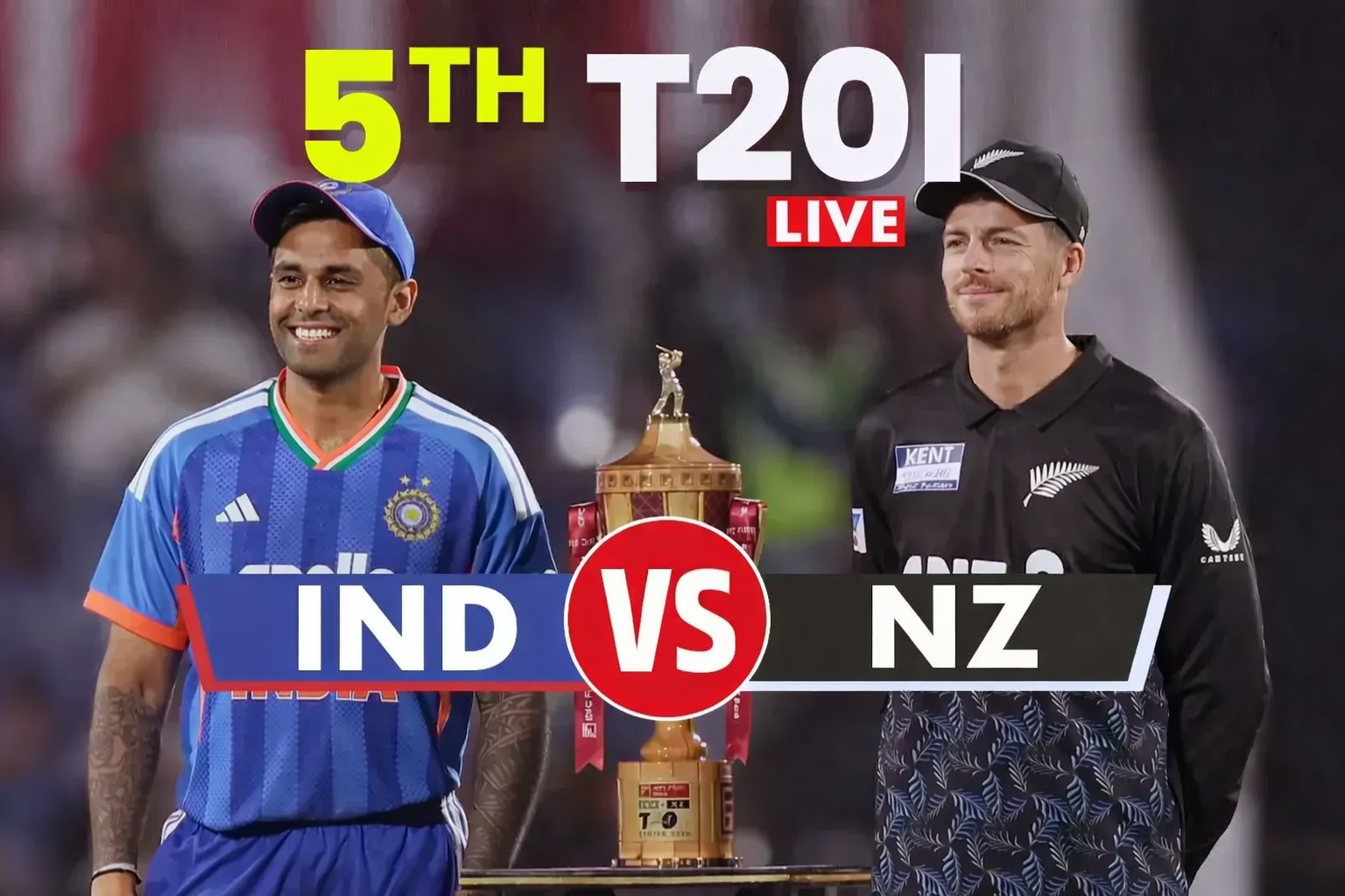 Indian captain Suryakumar Yadav and New Zealand captain Mitchell Santner at the toss for 5th T20I.