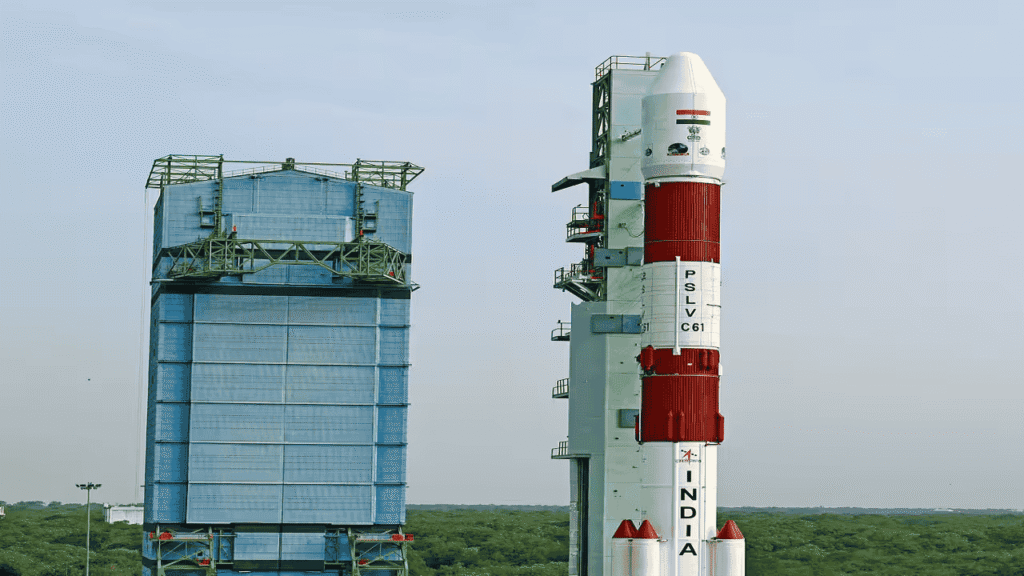 PSLV C62 rocket on launch pad before mission failure during third stage operation in India
