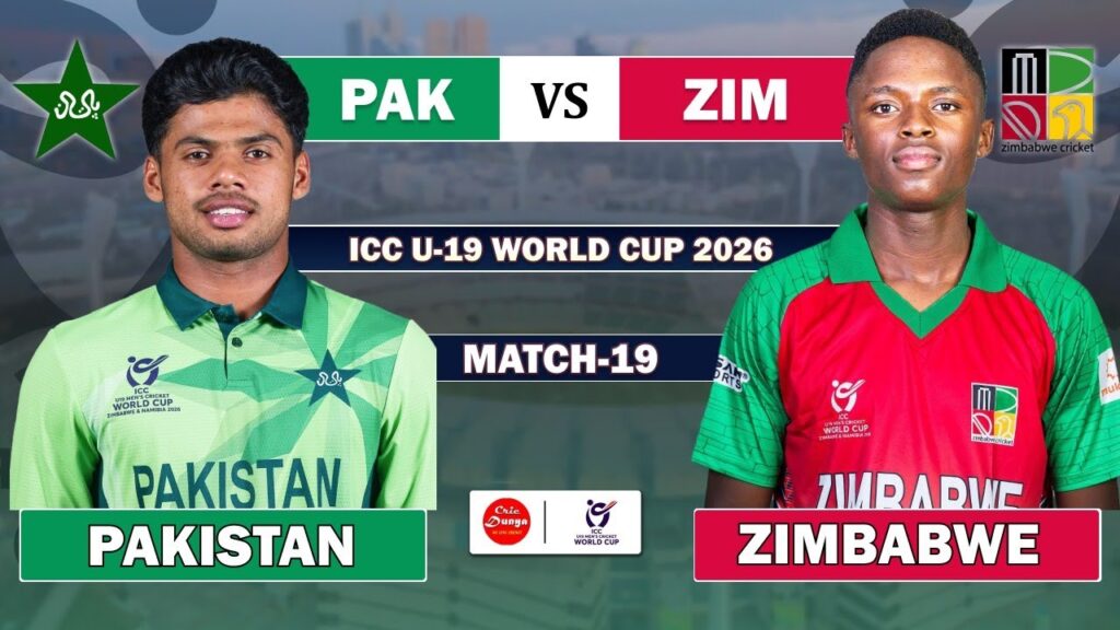 Pakistan vs Zimbabwe ICC U19 World Cup 2026 match-19 promotional graphic with players