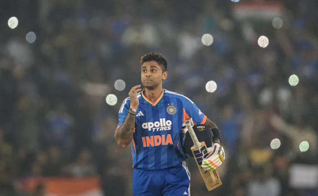 Indian T20 captain Suryakumar Yadav speaking during a post-match interview after India's loss.
