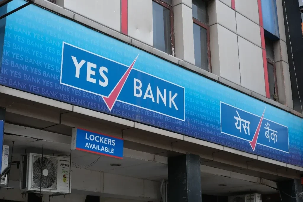 YES Bank branch office building with signage in Hindi and English