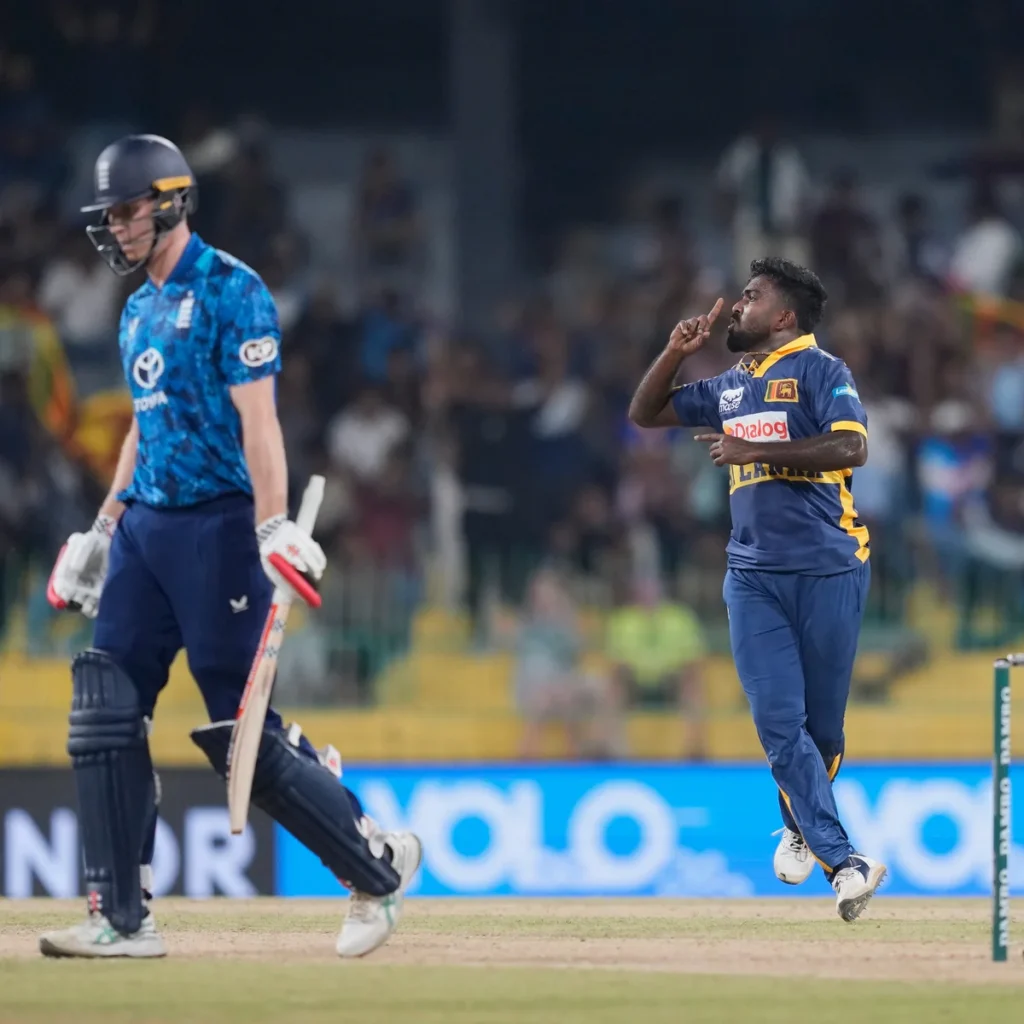 Zak Crawley walking back to pavilion after dismissal during a match against Sri Lanka.