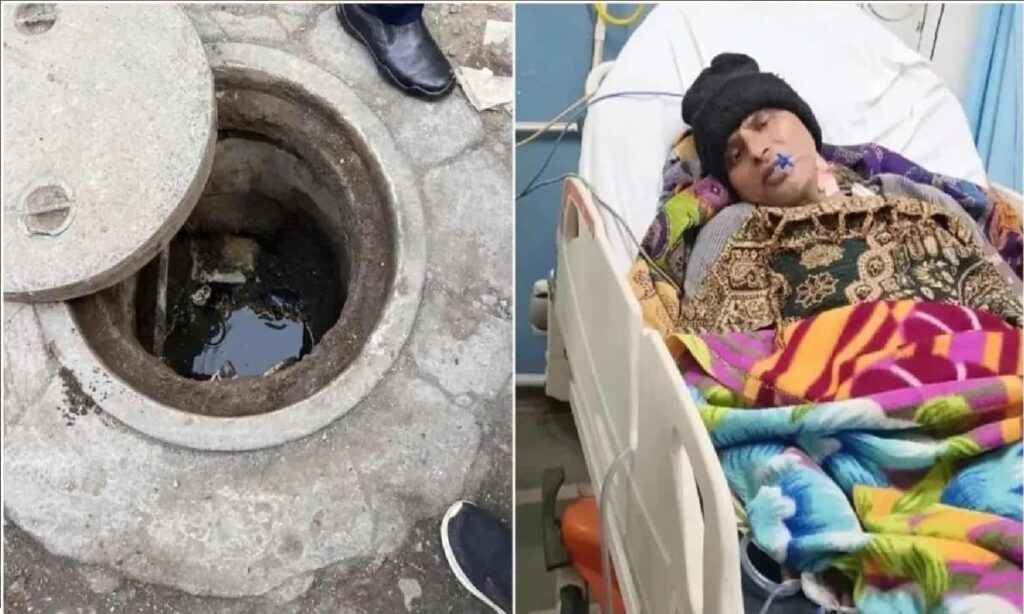Open sewer manhole and hospitalized patient illustrating Indore contaminated water incident
