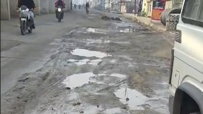 Swamp formed under the railway overpass near Rewa railway station.