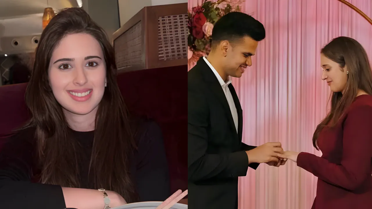 Arjun Tendulkar and Saaniya Chandhok during their ring ceremony exchange.