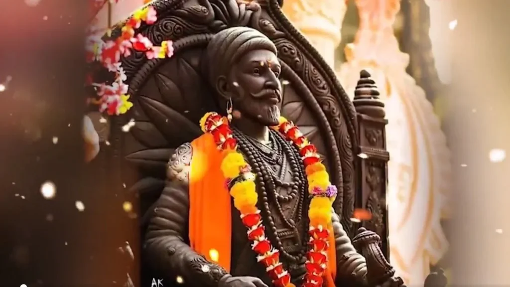 Chhatrapati Shivaji Maharaj statue decorated with flowers on Shiva Jayanti 2026 in Maharashtra.