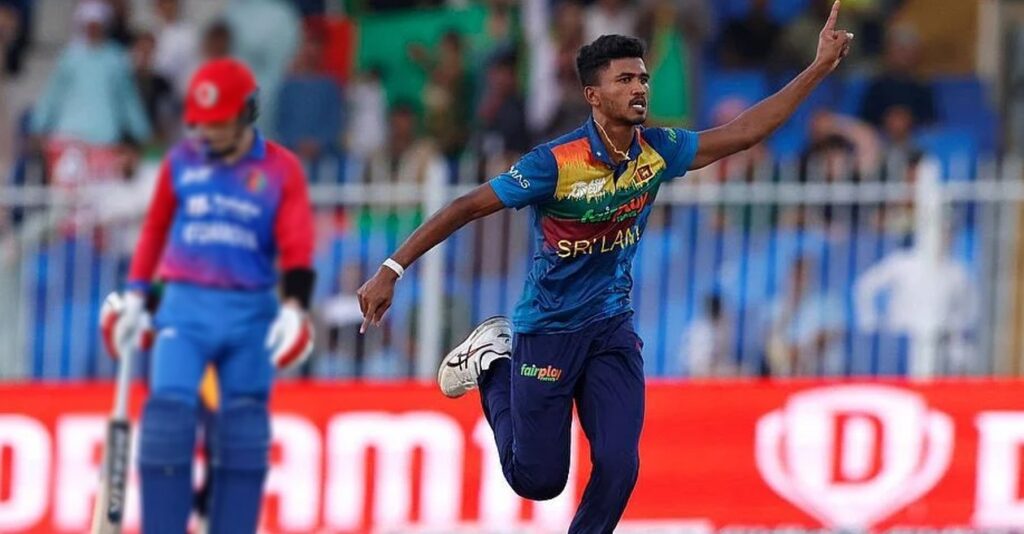 Dilshan Madushanka bowling during a practice session for Sri Lanka
