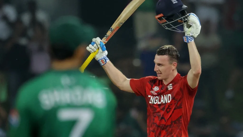 England captain Harry Brook celebrating his century against Pakistan in the T20 World Cup.