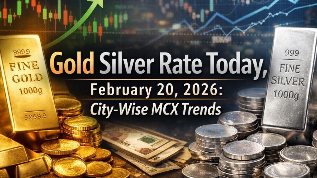 Gold bars and silver coins displayed on a digital financial trading screen showing upward price trends.