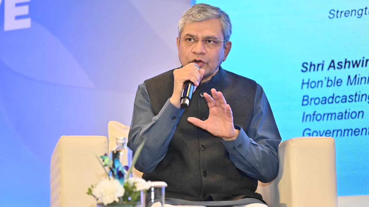 Ashwini Vaishnaw speaking at the India AI Impact Summit during the launch of WAVES Creators Corner.