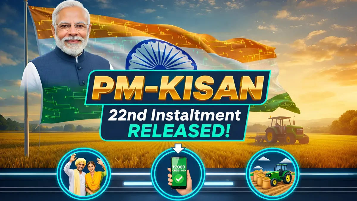 Indian farmers checking PM Kisan 22nd installment status on mobile phone official website