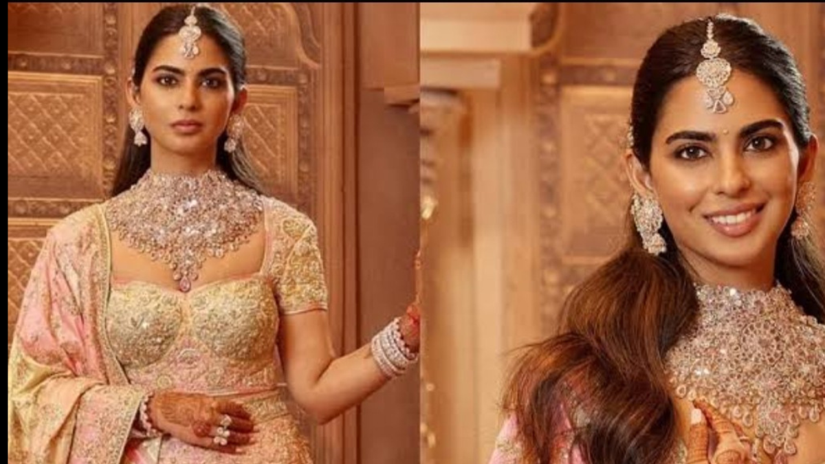 "शैंपेन लहंगे में Isha Ambani ने बिखेरी ग्लैमर की चमक..देखे ब्राइडल लुक