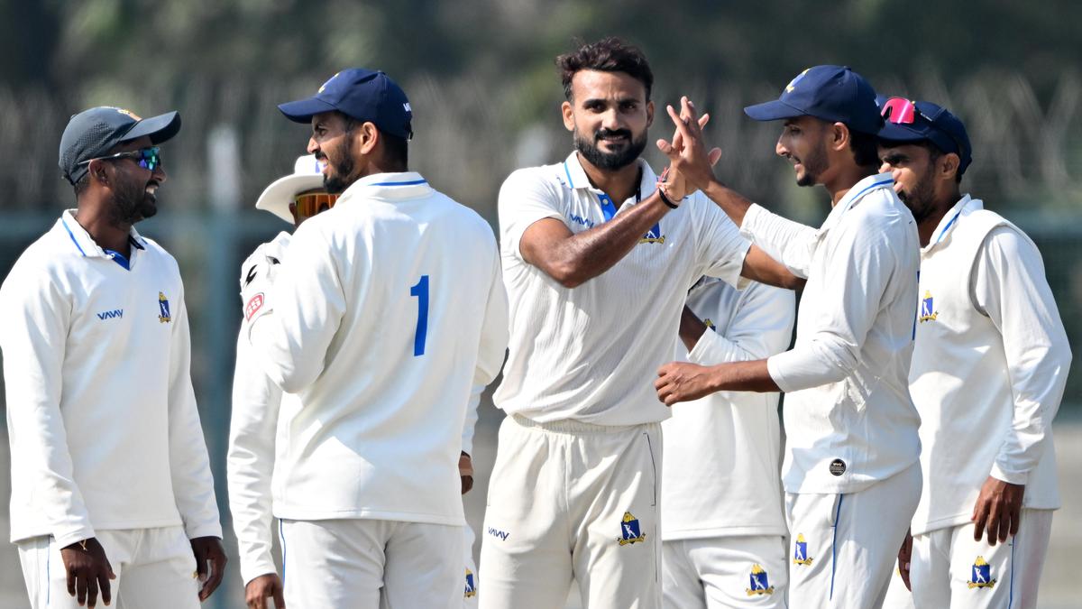 J&K players celebrate a wicket against Madhya Pradesh during the Ranji Trophy QF on Day 3