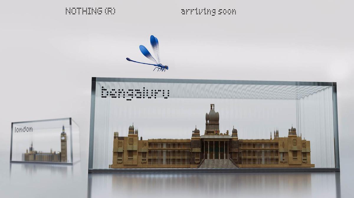 Scale model of Bengaluru's Vidhana Soudha inside a glass case at Nothing's first India flagship store.