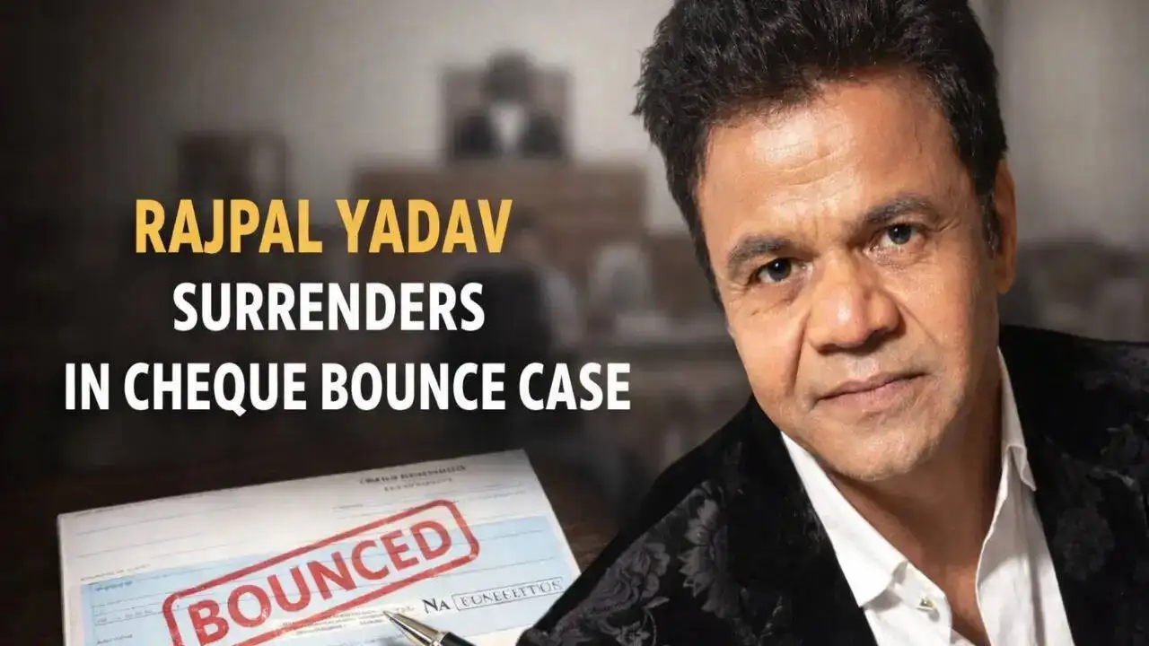 Actor Rajpal Yadav's portrait alongside an image of Tihar Jail entrance gate in Delhi.